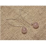 Boucles oreilles longs crochets argent 925 et pierre Quartz rose boules 10mm rose clair