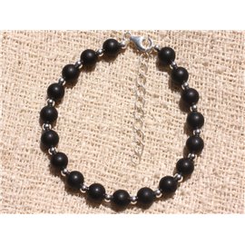 Bracciale in argento 925 e pietra - onice nero opaco satinato 6 mm 