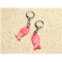 Boucles d'Oreilles Nacre Poissons 23mm Rouge Rose 