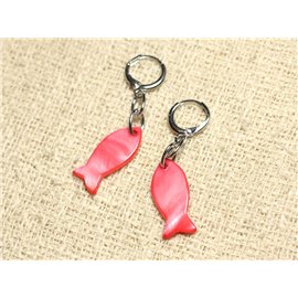 Orecchini Pesce Madreperla 23mm Rosso Rosa 