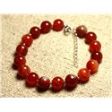 Bracelet Argent 925 et Pierre semi précieuse - Agate Rouge 10mm 