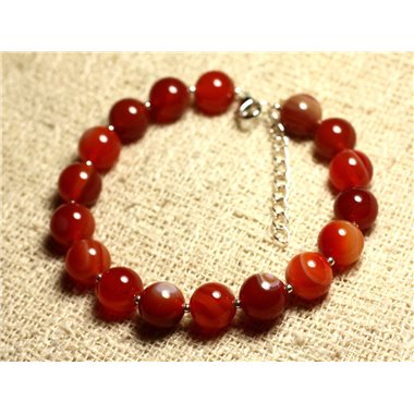 Bracelet Argent 925 et Pierre semi précieuse - Agate Rouge 10mm 