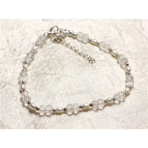 Bracelet Argent 925 Pierre Quartz et perles de culture blanches 3-5mm 