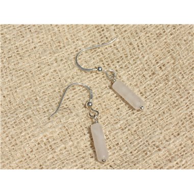 Boucles d'Oreilles Argent 925 et Pierre - Quartz Rose Colonnes 13x4mm 