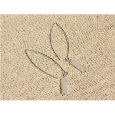 Boucles d'Oreilles Argent 925 et Pierre - Quartz Rose Colonnes 13x4mm 