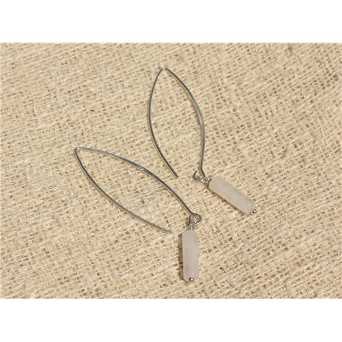 Boucles d'Oreilles Argent 925 et Pierre - Quartz Rose Colonnes 13x4mm 