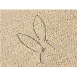 Boucles d'Oreilles Argent 925 et Pierre - Quartz Rose Colonnes 13x4mm 