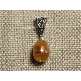 Stone Pendant Necklace - Faceted Olive Citrine 17mm N8 