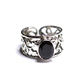 N224 - 925 Silber Ring und Stein - Schwarz Onyx Facettiert Oval 9x7mm 