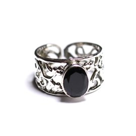 N224 - Ring en steen van 925 zilver - Zwarte Onyx gefacetteerde ovaal 9x7 mm 