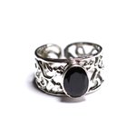 N224 - Bague Argent 925 et Pierre - Onyx noir Facetté Ovale 9x7mm 