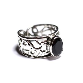 N224 - Bague Argent 925 et Pierre - Onyx noir Facetté Ovale 9x7mm  N224 - Bague Argent 925 et Pierre - Onyx noir Facetté Ovale 9x7mm