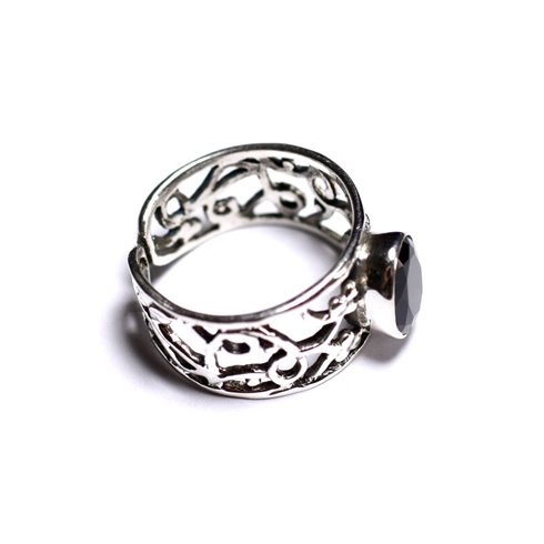 N224 - Bague Argent 925 et Pierre - Onyx noir Facetté Ovale 9x7mm
