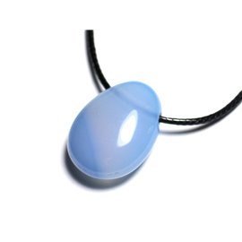 Semi Precious Stone Pendant Necklace - Light Blue Agate Drop 25mm 