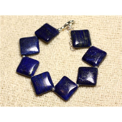 Bracelet Argent 925 et Pierre - Lapis Lazuli Losanges 17mm 