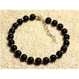 Pulsera Plata 925 y Piedra - Ónix Negro Mate 6mm