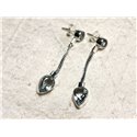 BO240 - Boucles d'Oreilles Argent 925 et Pierre Topaze Bleue Pendantes Chaîne 45mm 