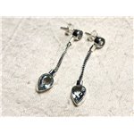 BO240 - Boucles d'Oreilles Argent 925 et Pierre Topaze Bleue Pendantes Chaîne 45mm 