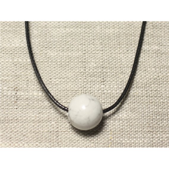 Collier Pendentif Pierre semi précieuse - Howlite Boule 14mm 