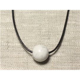 Semi Precious Stone Pendant Necklace - Howlite Ball 14mm 