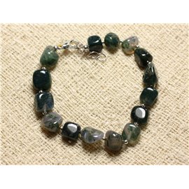 Sterling Silver Bracelet and Stone - Moss Agate Nuggets 8mm 