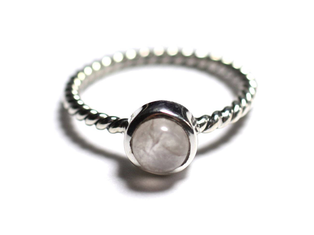 N231 - Bague Argent 925 et Pierre - Quartz Rose 6mm Anneau torsade 