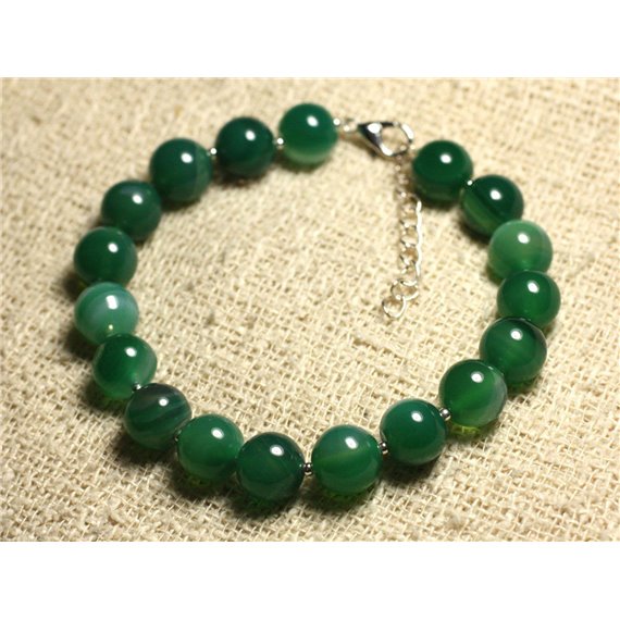 Bracelet Argent 925 et Pierre semi précieuse - Agate Verte 10mm 