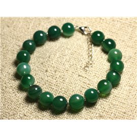 Bracelet Silver 925 and semi precious stone - Green Agate 10mm 