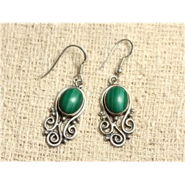 BO203 - 925 Silver and Stone Earrings - Arabesques 27mm Malachite 