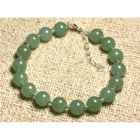 Bracelet Argent 925 et Pierre semi précieuse - Aventurine Verte 8mm