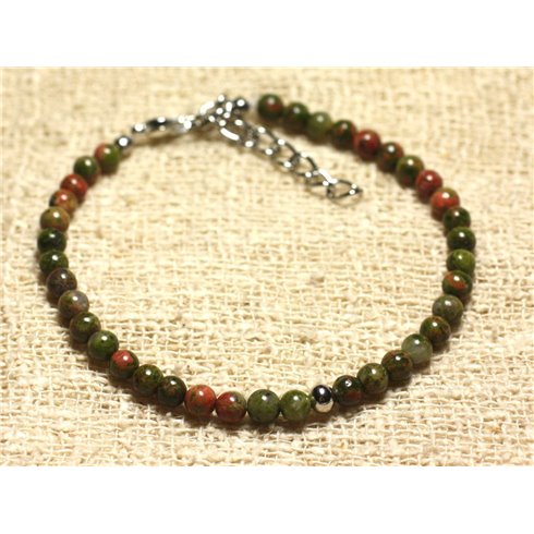 Bracelet Argent 925 et Pierre semi précieuse Unakite 4mm