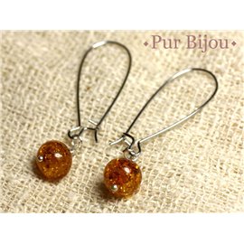 Natural Amber 8-9mm long earrings silver hooks 