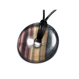 Stone Pendant Necklace - Multicolored Fluorite Donut Pi 40mm 