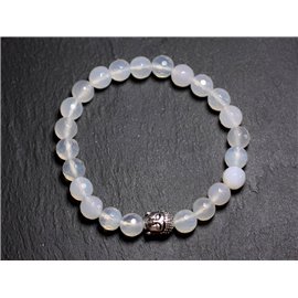 Buddha Bracelet and Semi Precious Stone - Faceted White Agate 8mm 