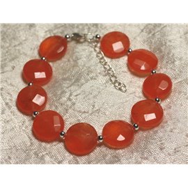 925 Silver and Stone Bracelet - Orange Jade Faceted Palets 14mm