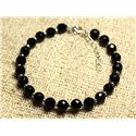 Bracelet Argent 925 et Pierre - Onyx Noir Facetté 6mm