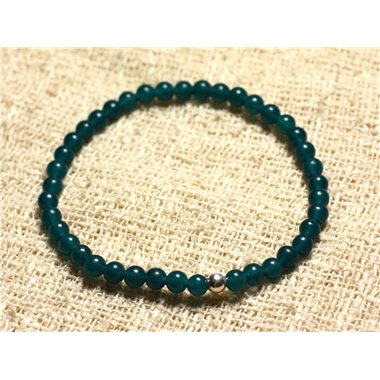 Bracelet Argent 925 et Perles de Pierre Jade Bleu Vert 4mm 