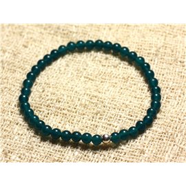 Armband 925 Silber und Blaugrün Jade Stein Perlen 4mm 