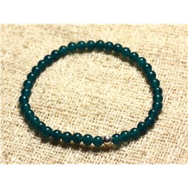 Bracelet 925 Silver and Blue Green Jade Stone Beads 4mm 