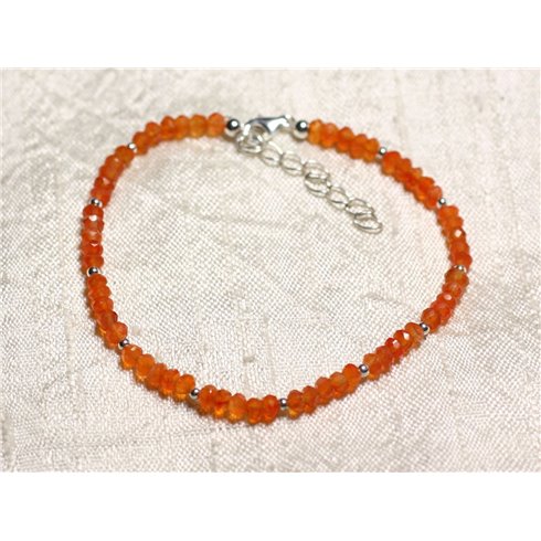 Bracelet Argent 925 et Pierre - Cornaline rondelles facettées 3mm