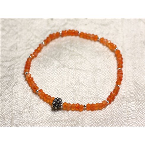 Bracelet Argent 925 et Pierre - Cornaline rondelles facettées 3mm