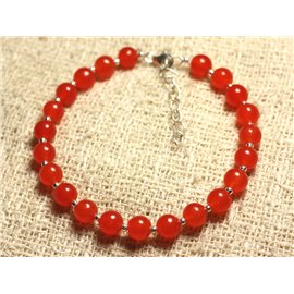 925 Silver and Stone Bracelet - Orange Jade 6mm 