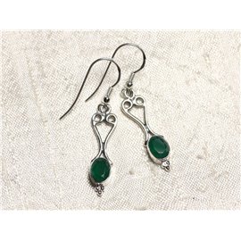 BO208 - Sterling Silver 31mm Emerald Hearts Earrings 