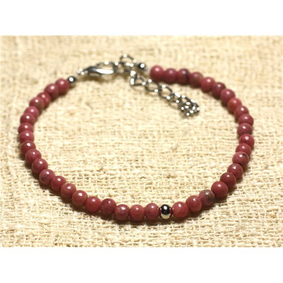 Bracelet Argent 925 et Pierre semi précieuse Rhodonite 4mm