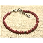 Bracelet Argent 925 et Pierre semi précieuse Rhodonite 4mm