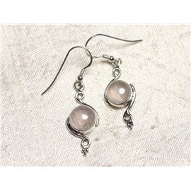 BO213 - 925 Silver and Rose Quartz Stone Round Spiral 30mm Earrings 