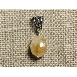 Stone Pendant Necklace - Faceted Olive Citrine 16mm N7 
