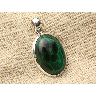 N3 - Pendentif Argent 925 et Malachite Ovale 32x20mm 