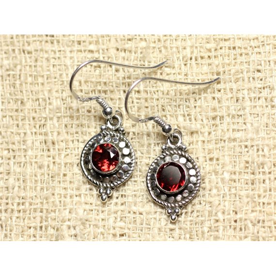 BO210 - Boucles d'Oreilles Argent 925 Cercles 19mm Grenat 