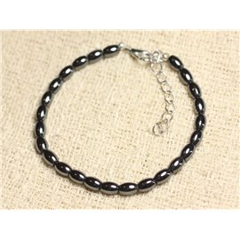 Bracelet 925 Silver and Stone - Hematite Olives 6mm 